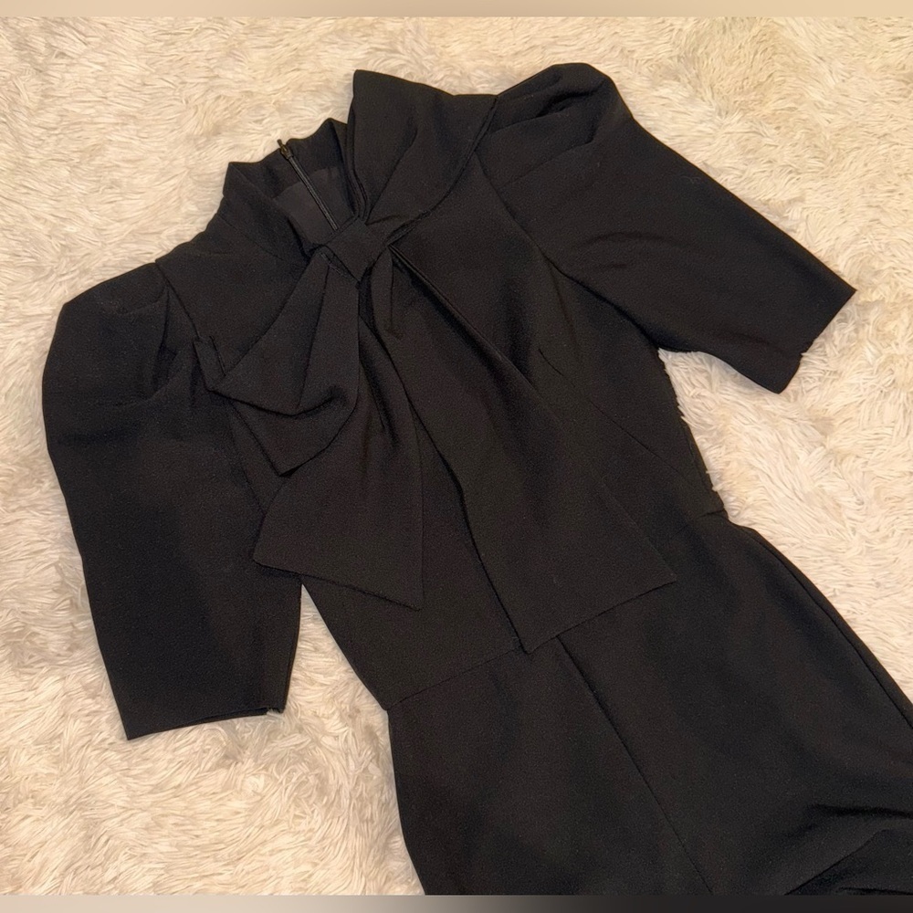 NWOT Black Halo Ara Puff Sleeve wide leg black Jumpsuit size 0 - Picture 2 of 6